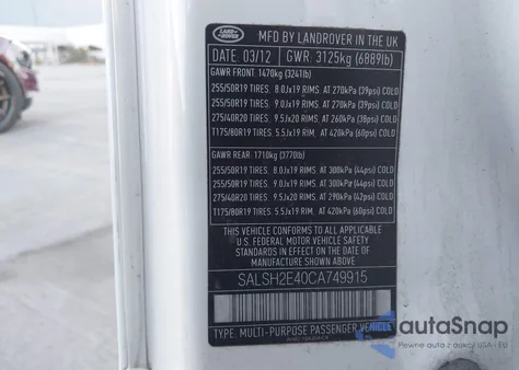 2012 Land Rover Range Rover Sport Supercharged z USA, uszkodzony, nr VIN SALSH2E40CA749915